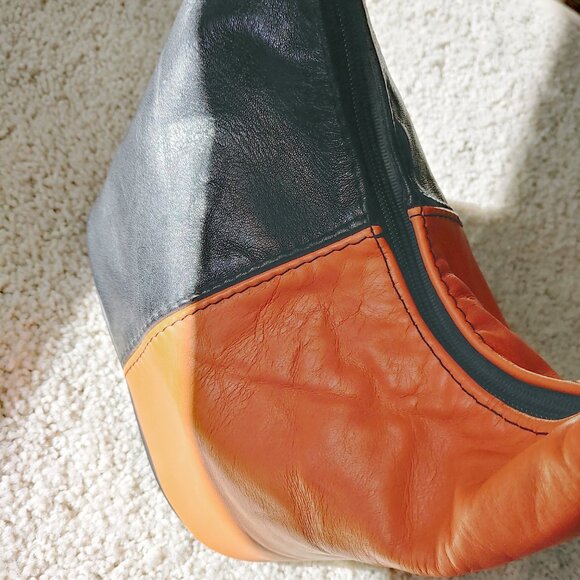 Custom Made Half Black and Half Orange Leather Mini Handbag - Picture 12 of 14